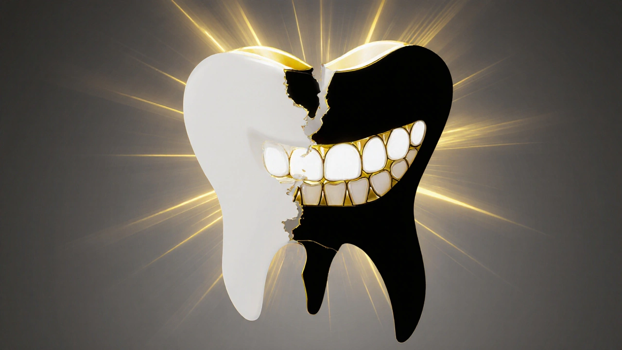 A fractured tooth transforming into a radiant smile through seamless ceramic restoration.