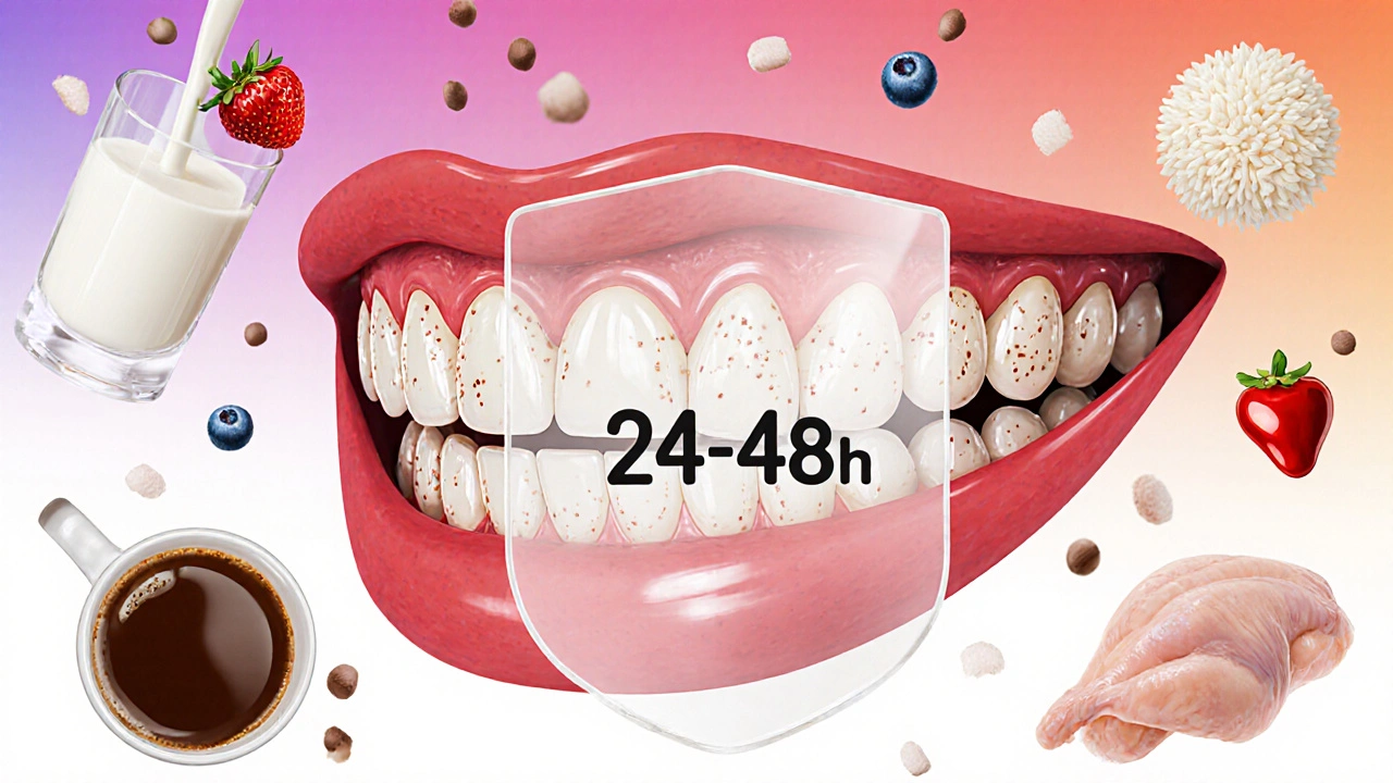 Mikroskopické pory na zubech jsou chráněny štítem, zatímco tmavé potraviny jsou odstraněny.