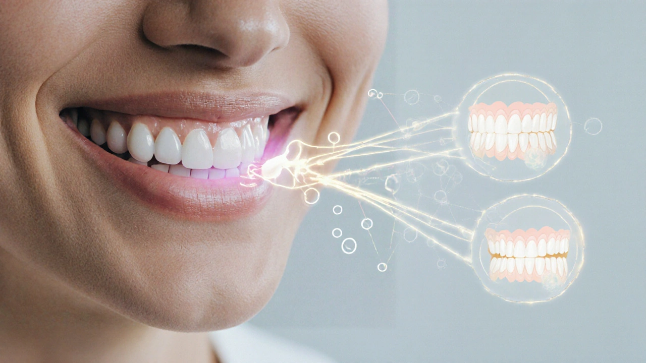 Patient smiling with a dental crown, showing the journey from preparation to final result.