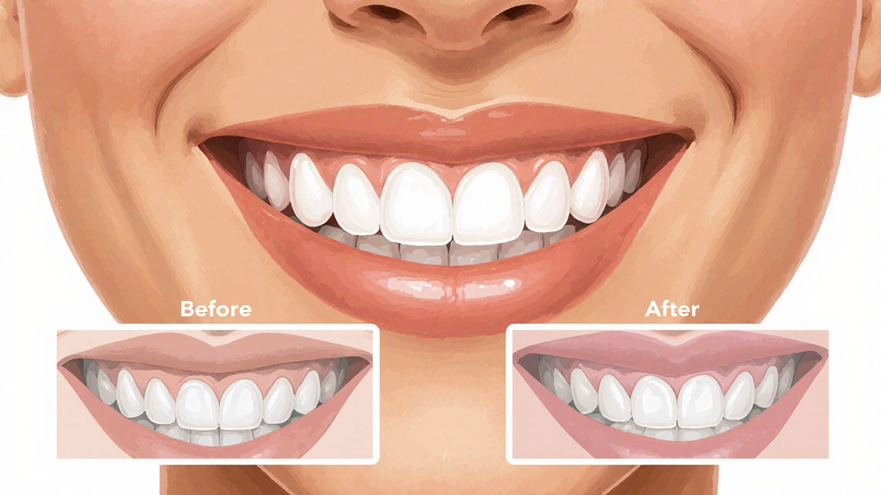 Zákazník se usmívá s dokonalým úsměvem po instalaci celokeramických fazet.