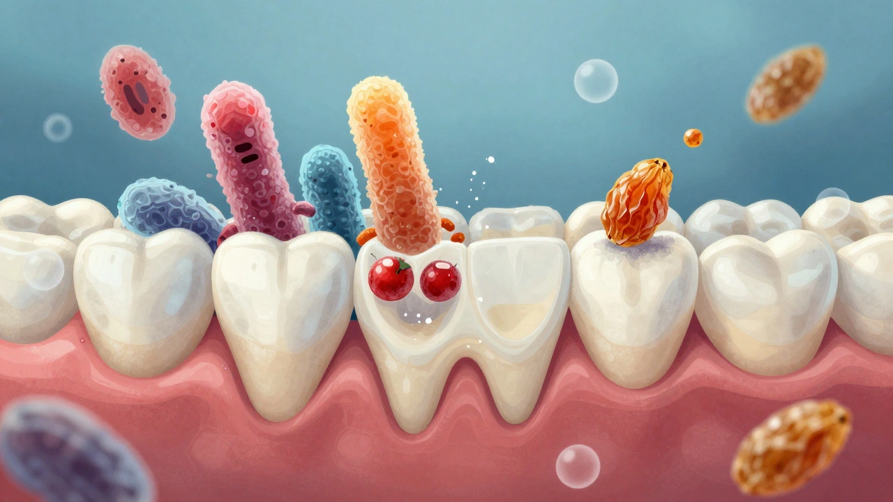 Mikroskopický pohled na bakterie rozkládající zubní sklovinu kyselinou.