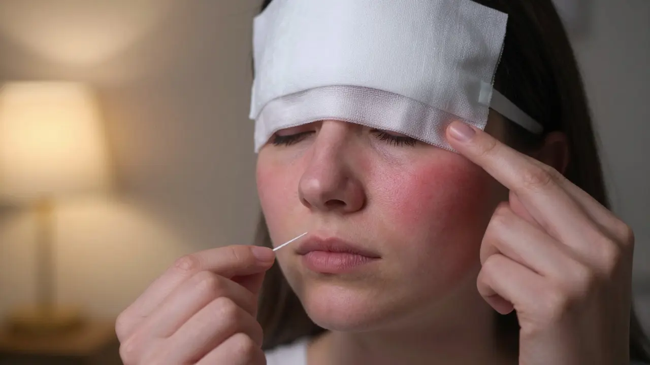 Chladný obklad na tváři a nit na zuby jako znaky prevence zánětu.