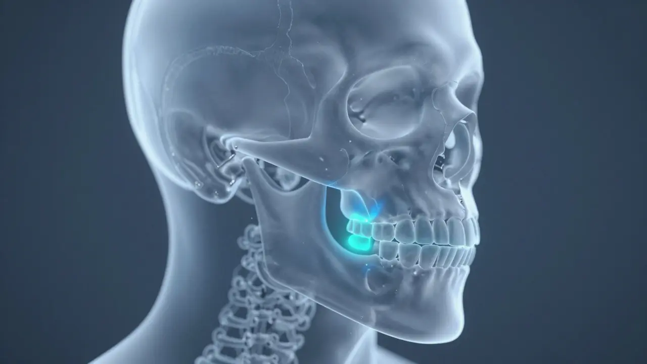 3D model čelistí znázornující kosterní deformity a jejich korekci.