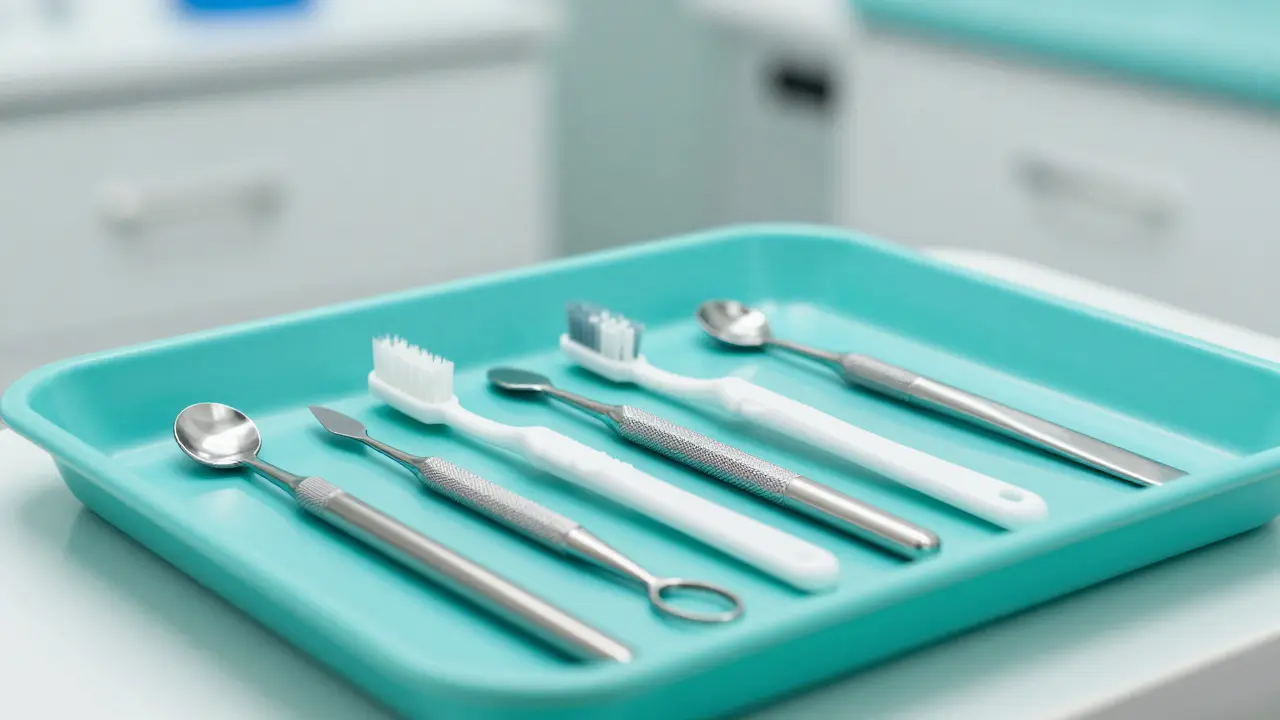 Sada mezizubních kartáčků a jemný kartáček pro správnou hygienu zubních korunek.