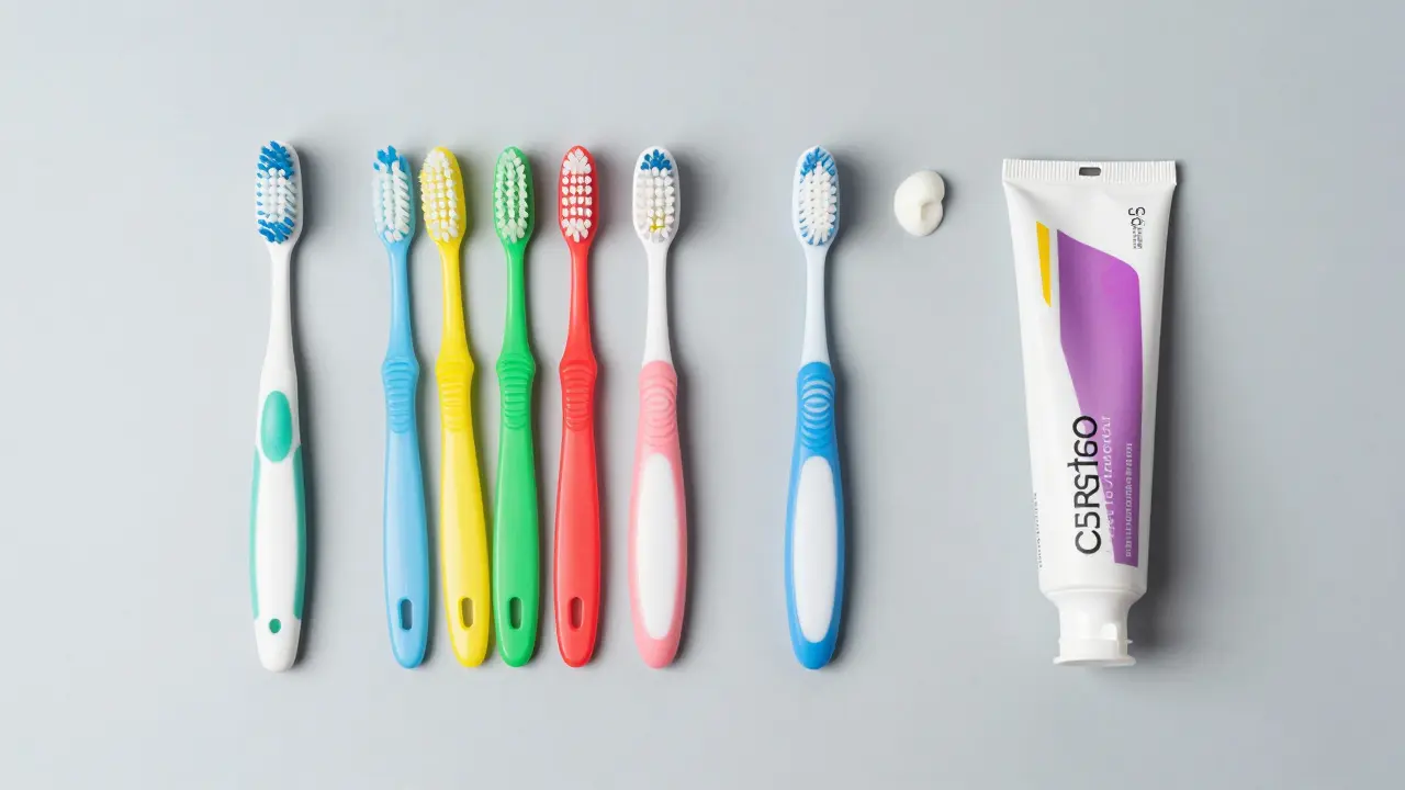 Sada pro kompletní hygienu chlepu včetně kartáčku a mezizubních kartáčků.