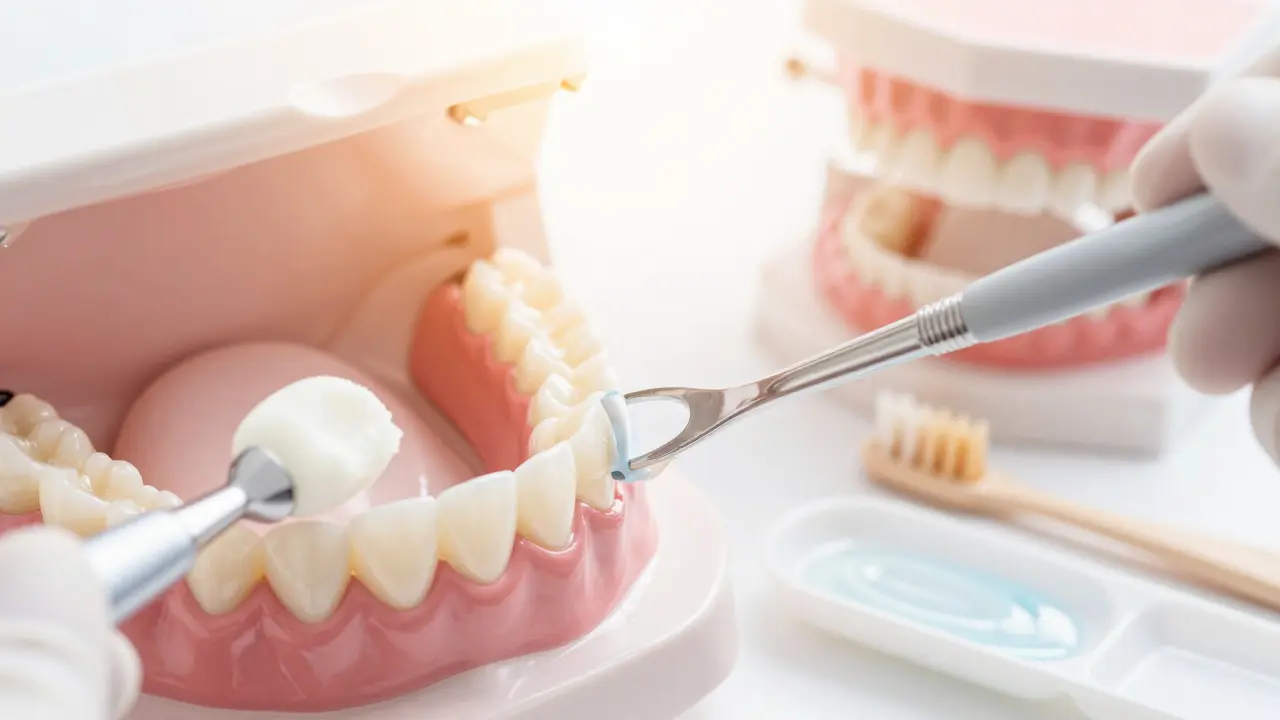 Leštění zubů gumovou brusku a aplikace fluoridu pro ochranu skloviny