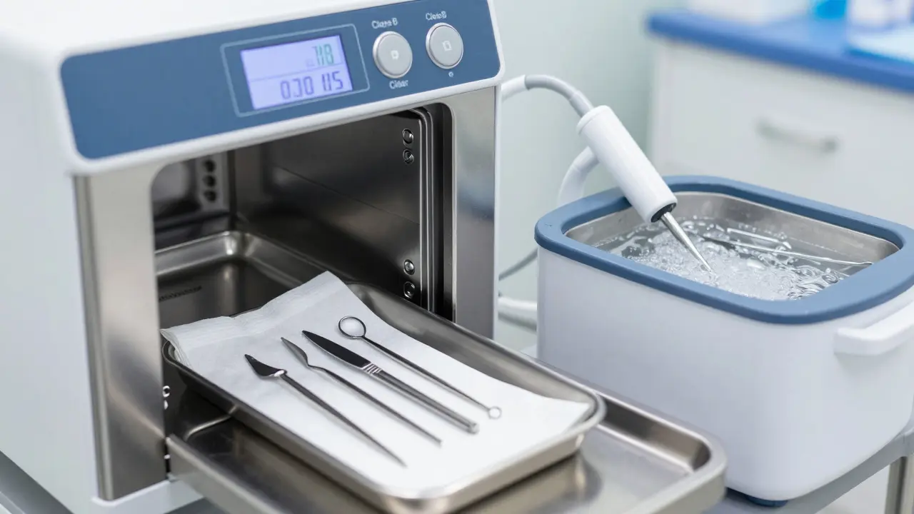 Zubní sterilizační přístroje a nástroje v čisté zóně ordinace