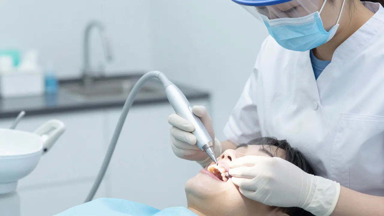 Dentální hygienista odstraňuje kámen ultrazvukem