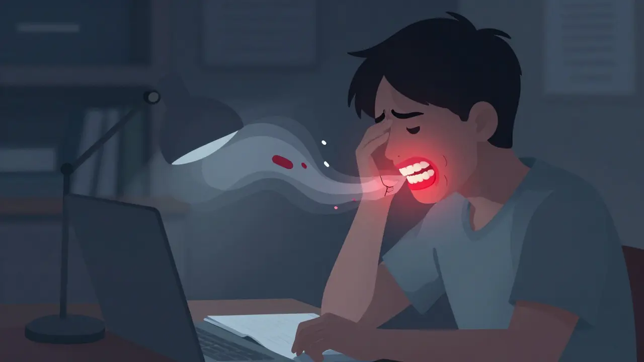 Ilustrace souvislosti stresu a problémů se zuby u studentů