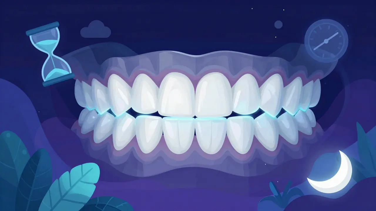 Conceptual art of protected teeth with symbols for time and health