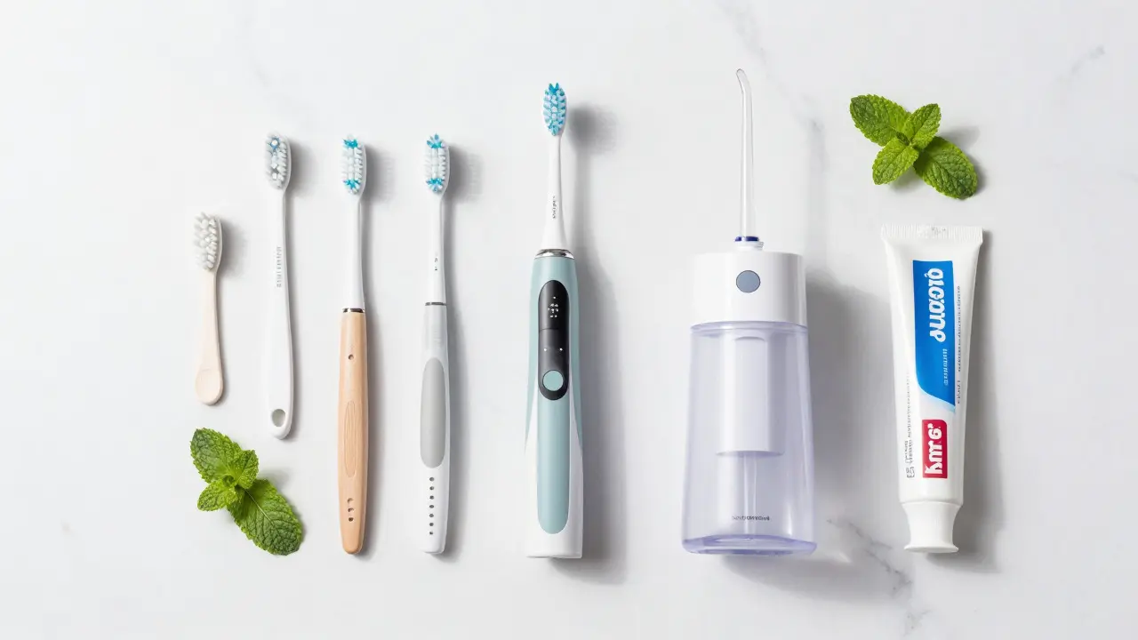 Přehled hygienických pomůcek pro péči o rovnátka na mramoru