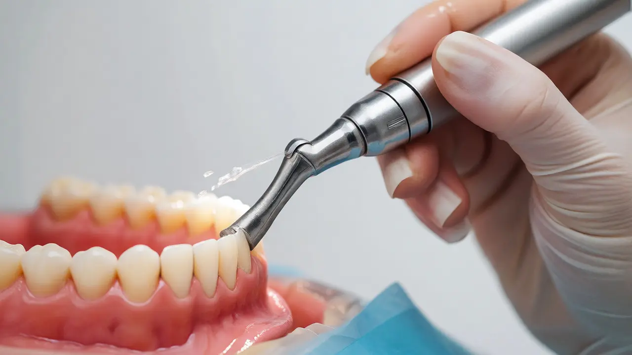 Dentální hygienista odstraňuje kámen ultrazvukovým přístrojem